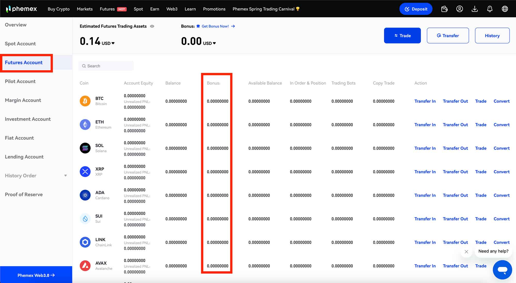 Phemex Bonus Dashboard