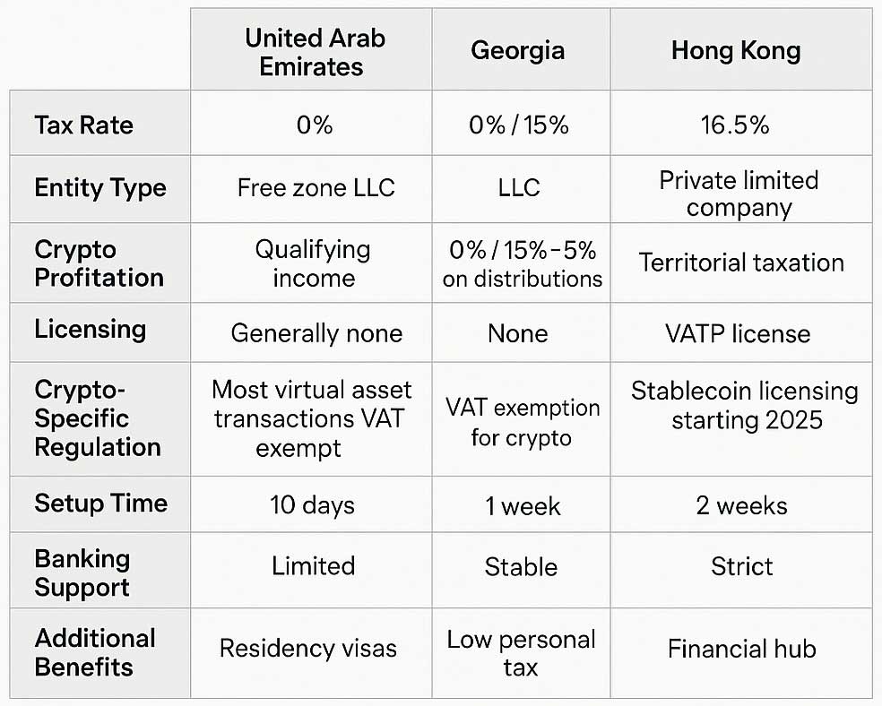 Legal, regulatory and tax comparison for crypto trading companies
