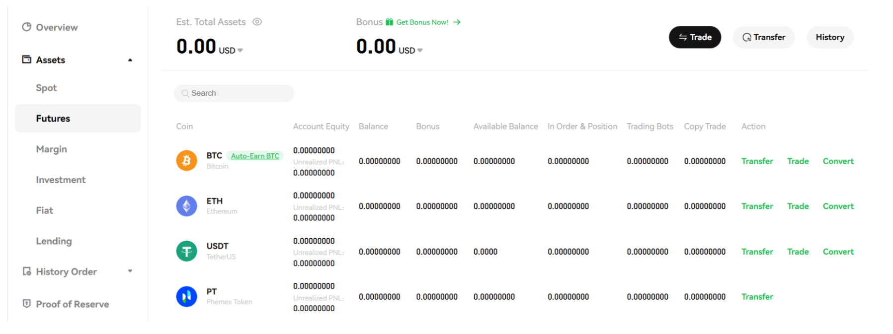 Phemex Bonus Display