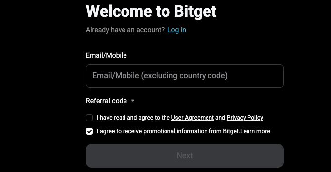 Bitget Sign up Page
